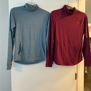 Eddie Bauer Heather Blue and Burgundy Active Funnel Neck Top - XS and S